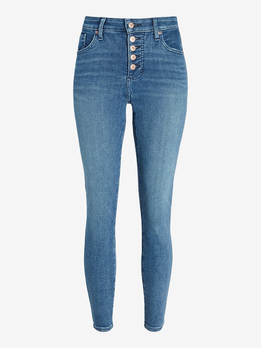 Express High-Rise Button-Fly Skinny Jeans in Light Blue Wash